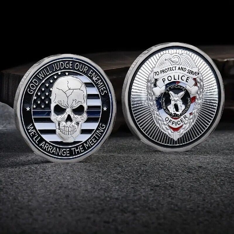US Police Skull Commemorative Coins God Will Judge Our Enemies Challenge Coin