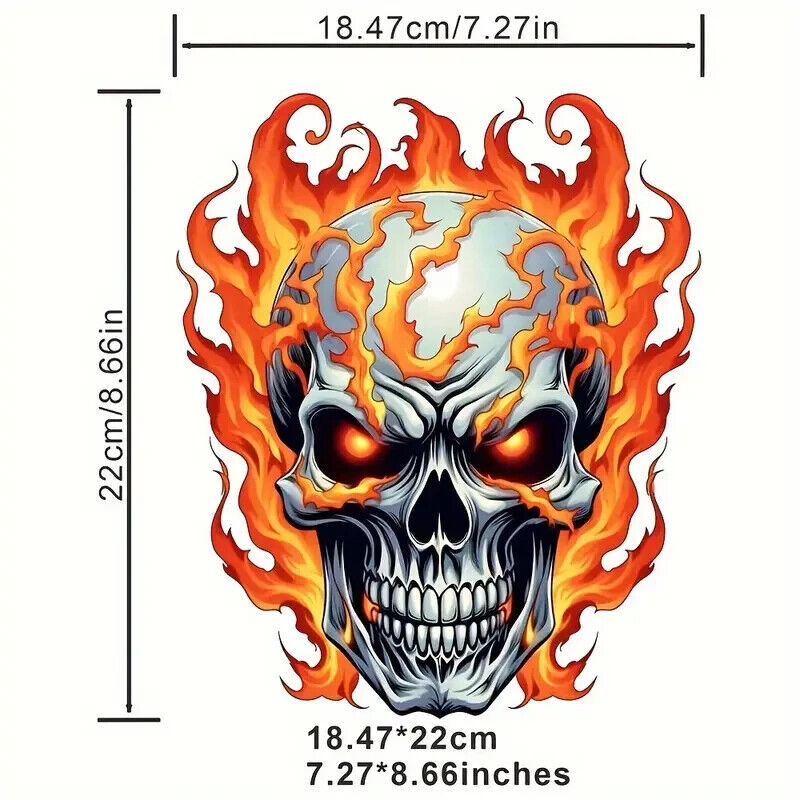 IRON ON LARGE Patch Badge Skull Fire Patch DIY PUNK ROCK Transfer DARK FLAMES