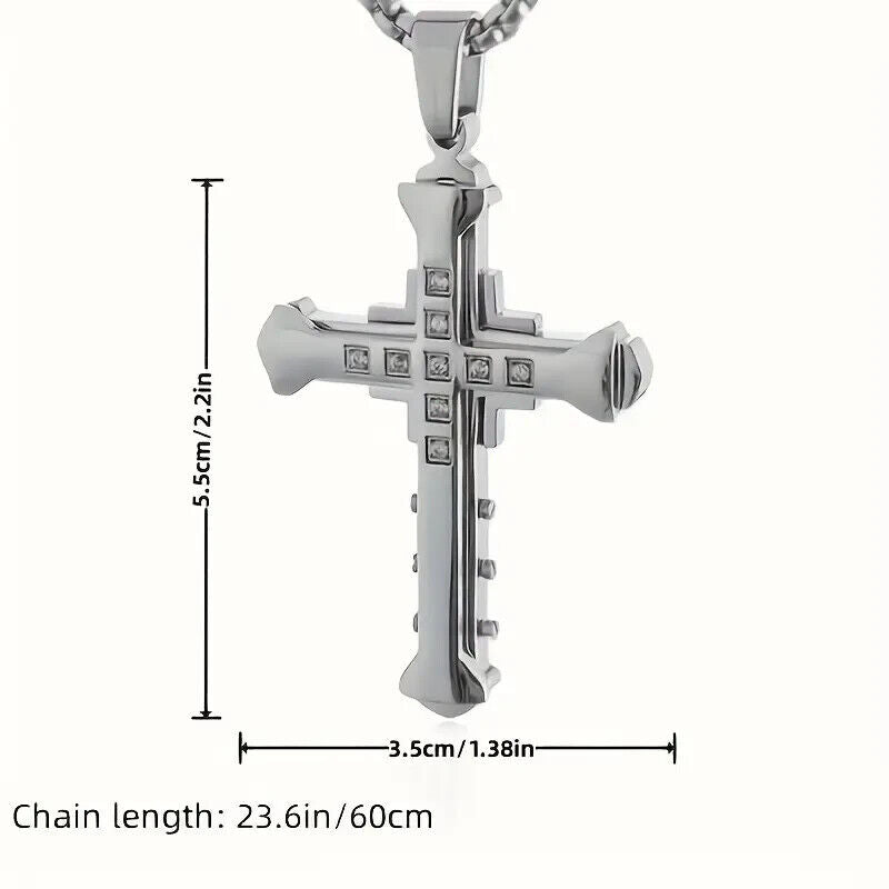 CROSS JESUS CHRIST RELIGION KEYRING KEYCHAIN KEY RING SILVER BLUE