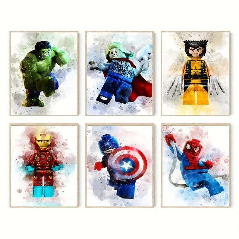 LEGO SUPERHERO Wall Art Canvas Picture Print Movie HULK IRONMAN THOR WOLVERINE
