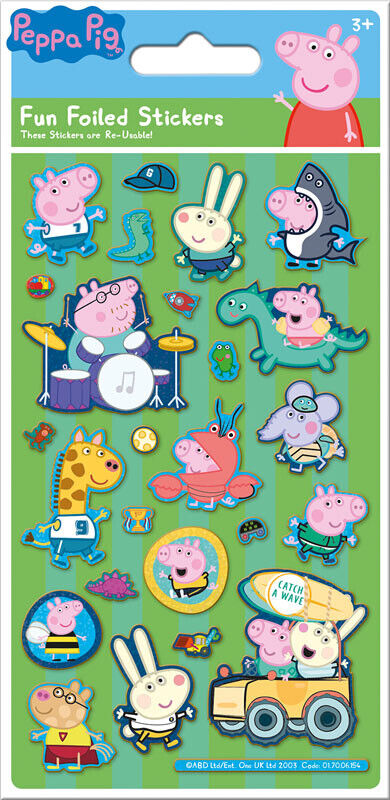 Peppa Pig BLUE Fun Foiled Stickers sheet PINK GREEN BRITAIN PARTY YOU CHOOSE