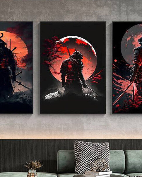 LARGE Japanese Samurai Canvas Wall Art Picture Unframed Stunning SHINOBI WARRIOR