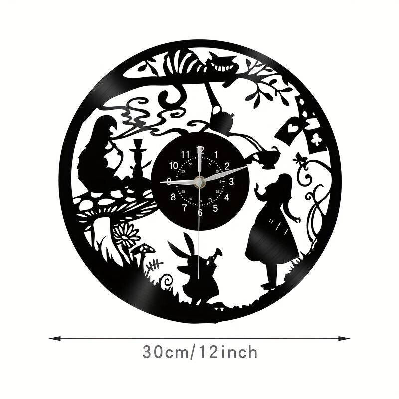ALICE IN WONDERLAND DISNEY Vinyl Record Wall Clock Gifts Decor CIRCLE BLACK