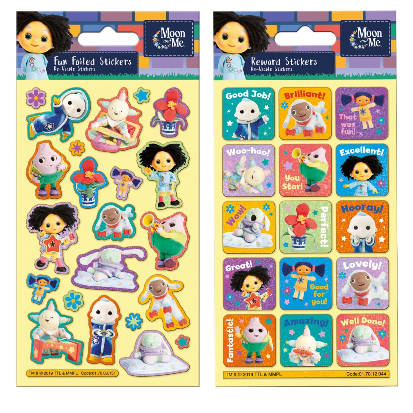 MOON & ME REWARD STICKERS FOILED SPARKLY REUSABLE FUN CBEEBIES PEPE NANA ONION