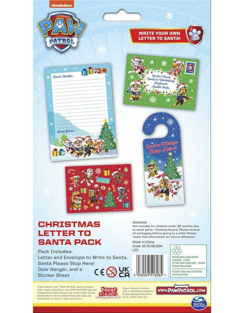 Paw Patrol Christmas Letter to Santa Pack and Gift Labels Hanger Chase Skye