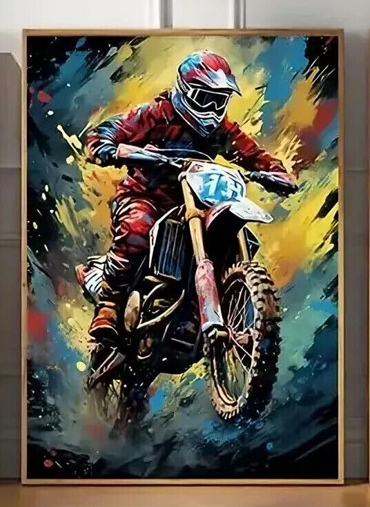 Dirt Bike Sport Splatter Paint Motocross Rider Canvas Poster Picture MOTORBIKE