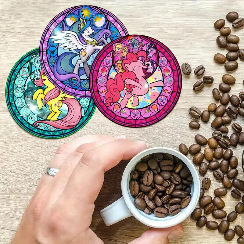 8X Little Pony BRIGHT Magic COASTER SET Rainbow Dash Pinkie Pie MY MLP BLUE