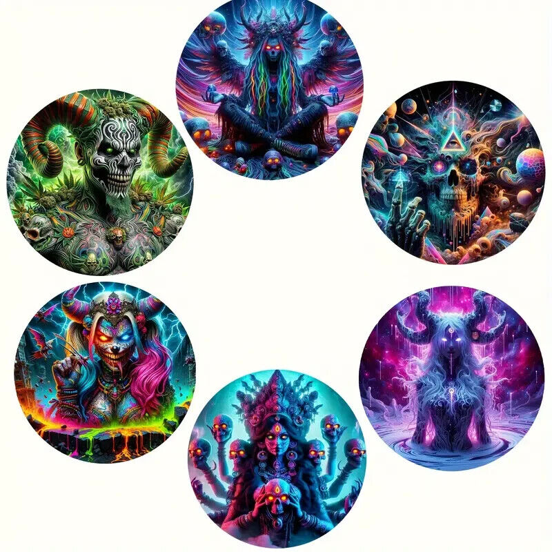 6 Beautiful NEON ABSTRACT MYSTICAL HORROR Coasters Drinks Coaster MAGIC SKULL