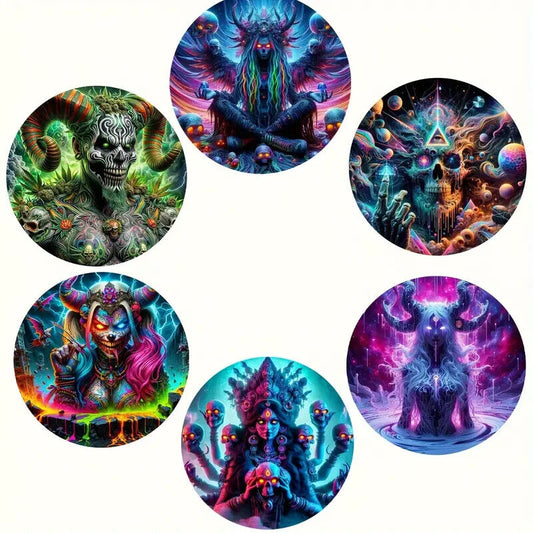 6 Beautiful NEON ABSTRACT MYSTICAL HORROR Coasters Drinks Coaster MAGIC SKULL