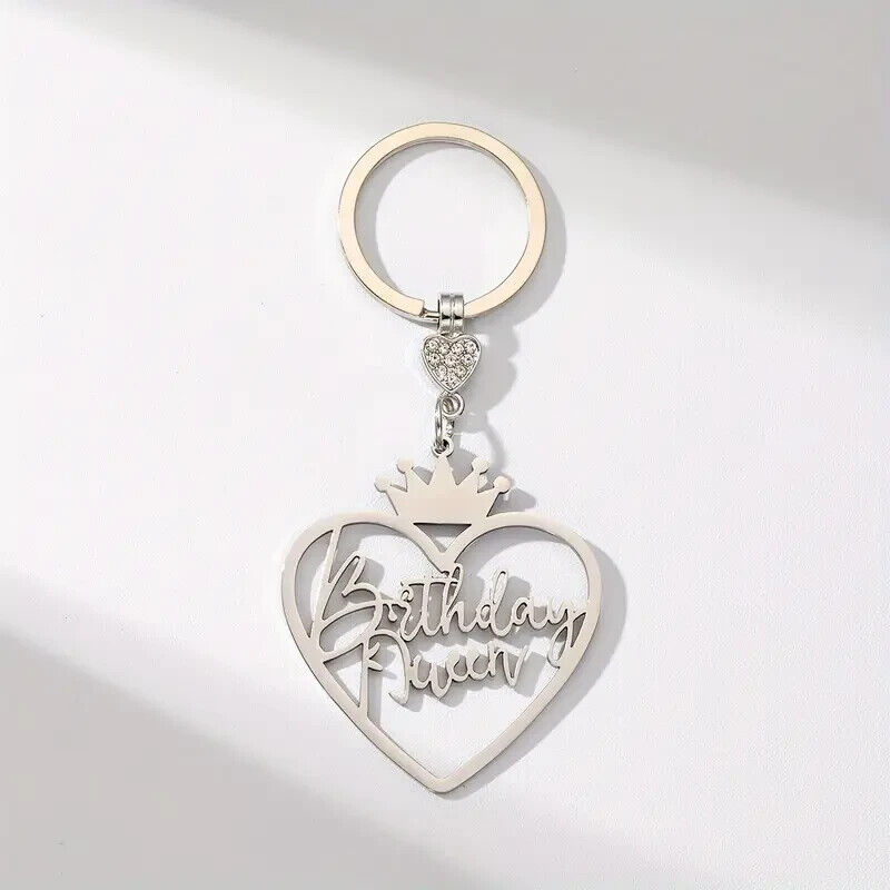 BIRTHDAY QUEEN HEART CROWN LARGE Keyring Keychain GIFT love friend xmas