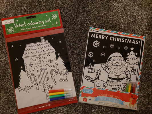 Velvet Christmas Colouring Set reindeer santa gingerbread kids choose yours