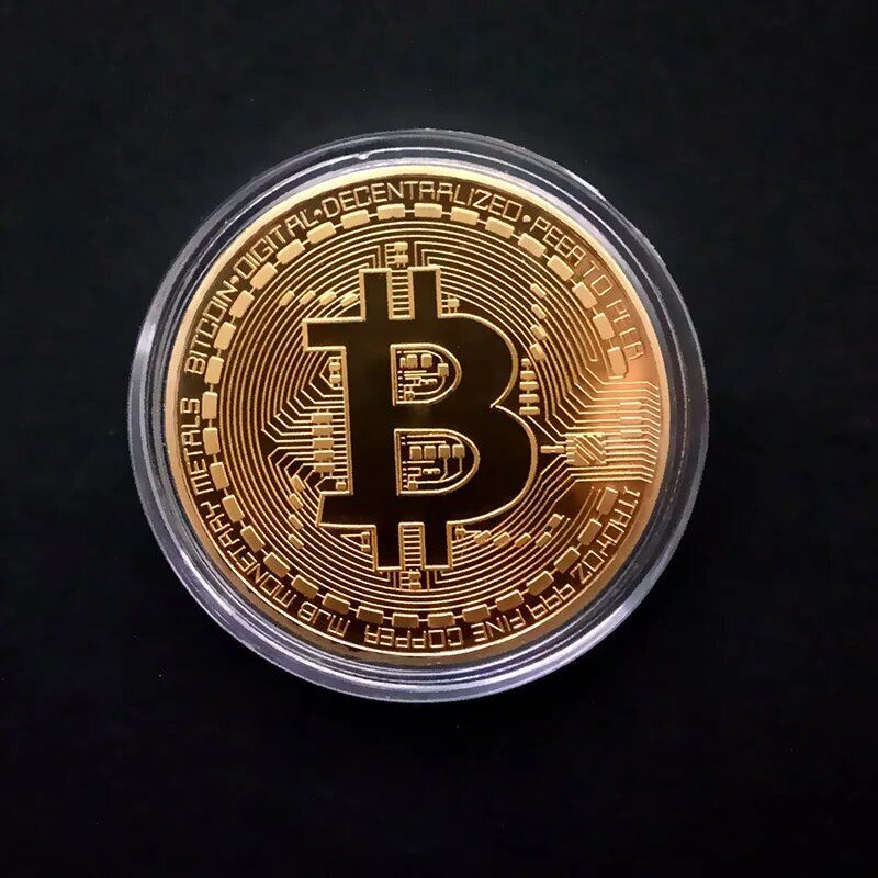 SILVER GOLD Bitcoin Physical Collectible Coin BTC Gold Plated 40mm PROTECTOR NEW