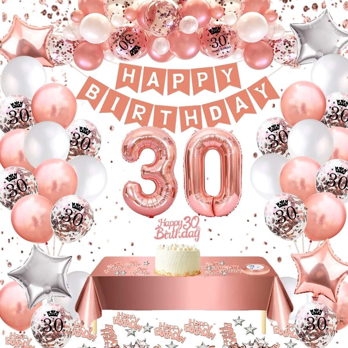 30th Birthday Party Decorations Set 36Pcs ROSE GOLD Balloons Banner PINK 30