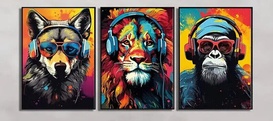 ANIMAL Canvas Wall Art Movie Poster Print Picture WOLF MONKEY LION BANKSY MULTI