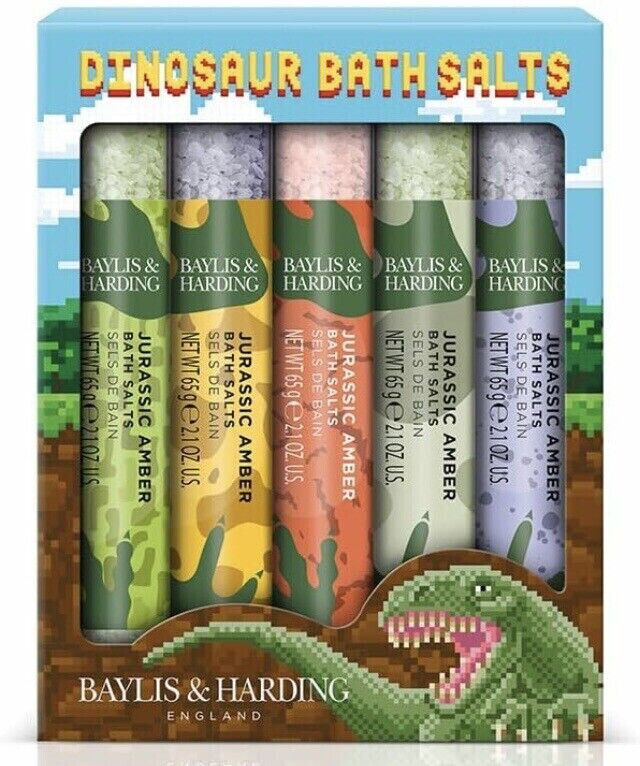 Baylis & Harding Dinosaur 5 Test Tube Bath Salts Gift Set Vegan Friendly KIDS