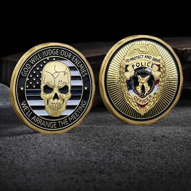 US Police Skull Commemorative Coins God Will Judge Our Enemies Challenge Coin