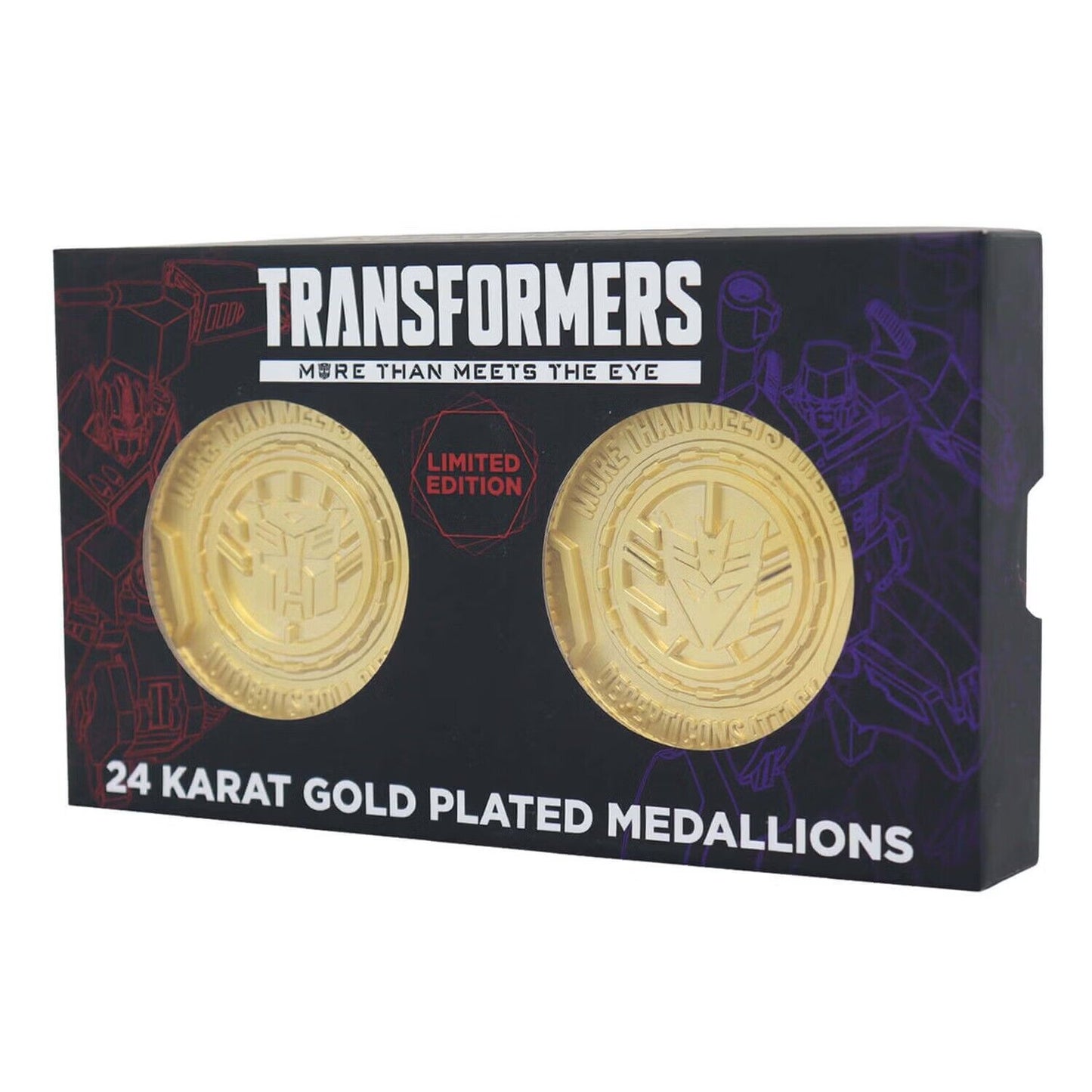 TRANSFORMERS AUTOBOT & DECEPTICON 24K GOLD PLATED SET OF MEDALLIONS LIMITED