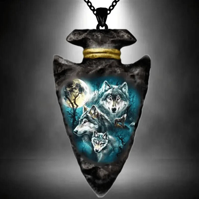 WOLF PACK ARROW HEAD Glass Keyring Pagan Gothic Wicca Gift KEYCHAIN DARK