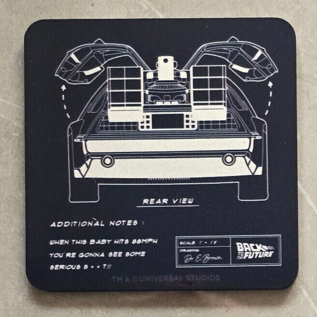 BACK TO THE FUTURE DELOREAN SCHEMATIC COASTER TIME MACHINE FLUX CAPACITOR
