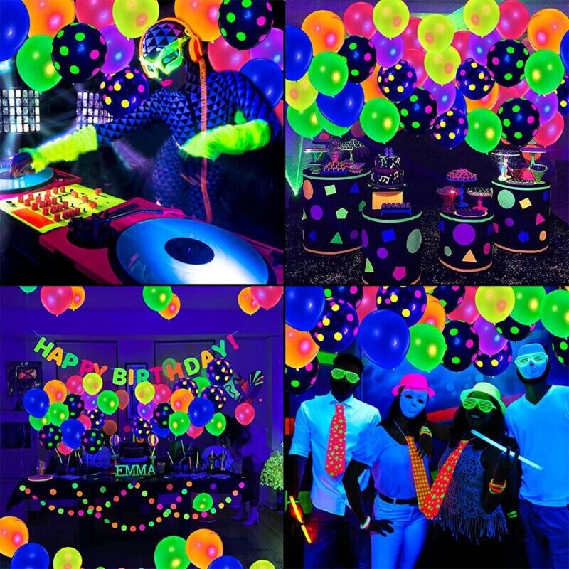 Glow Neon Fluorescent Balloons Garland UV Blacklight Birthday Party Decor UK kid