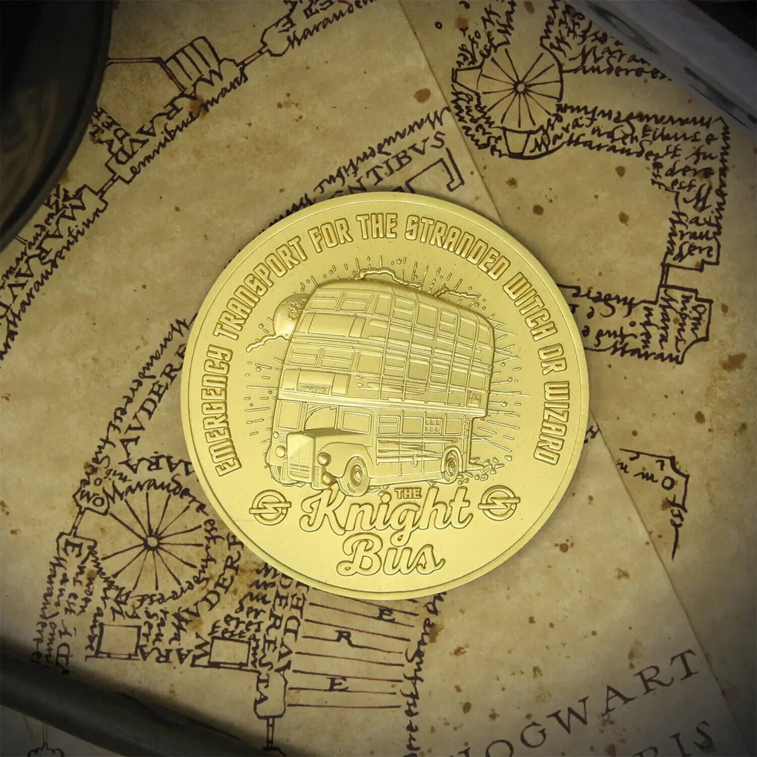 Harry Potter 24k Gold Plated Knight Bus Limited Edition Medallion Only 2001 DUST