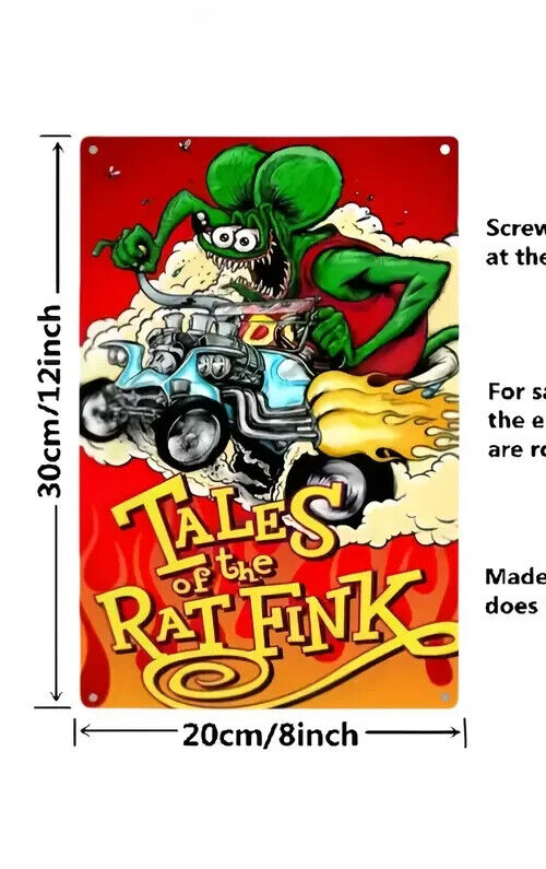 TALES OF THE RAT FINK Metal TIN Garage Sign Garden Bar BEDROOM CARTOON RETRO