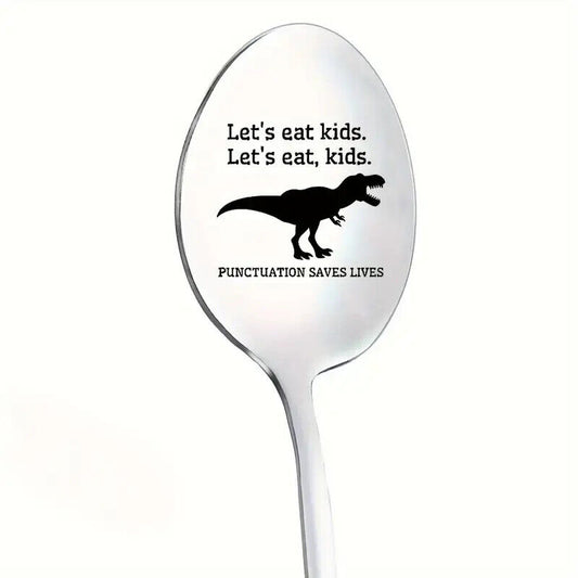 LETS EAT KIDS DINOSAUR NOVELTY Spoon COFFEE SUNDAE COCKTAIL SILVER