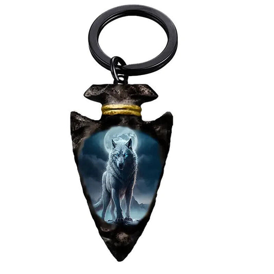 LONE WOLF WOLVES ARROW HEAD Keyring Pagan Gothic Wicca Gift KEYCHAIN