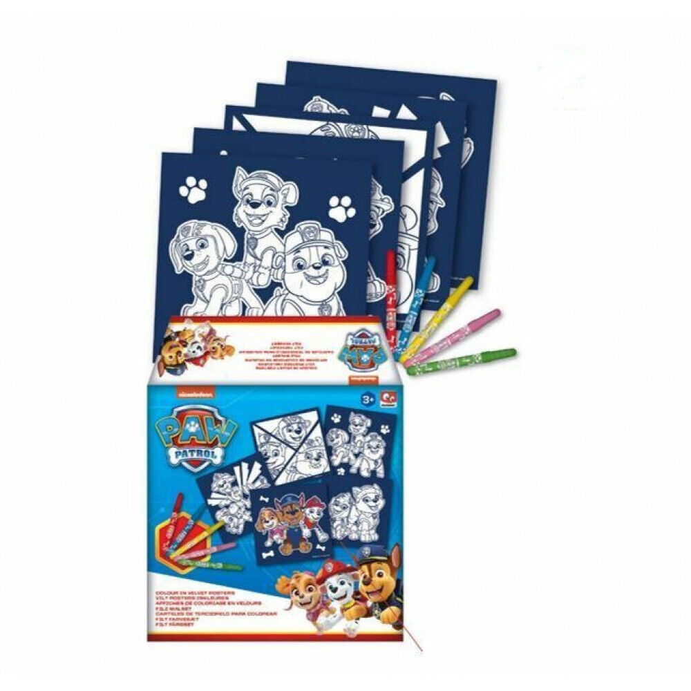 Paw Patrol 5 VELVET Felt Colouring Posters AND PENS GREAT GIFT NEW IN