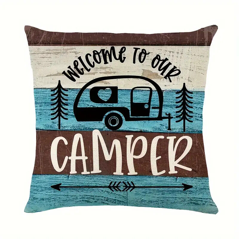 CAMPER CAMPING CARAVAN Pillow Case Cushion Cover Home Decor MEMORIES WELCOME