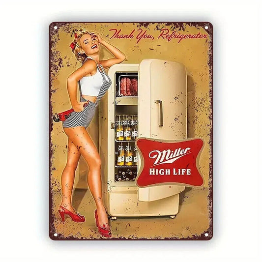 MILLER TIME GIRL HIGH LIFE Retro Tin Sign ALCOHOL WALL MAN CAVE PUB SEXY PIN UP