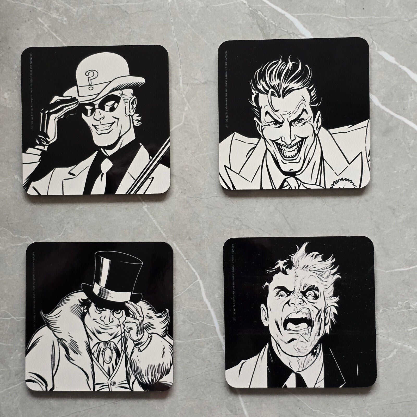 BATMAN JOKER RIDDLER TWO FACE PENGUIN Coaster Retro TV Drinks Mat BLACK WHITE