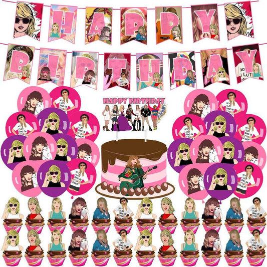 Taylor Swift Birthday Party Balloons Banner Decoration Cake Topper Balloon Top
