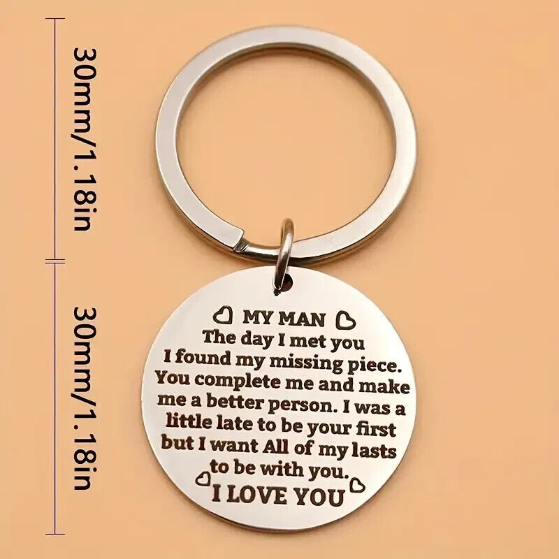 To My Man LOVE Engraved Keychain Keyring Gift Husband Anniversary Valentines