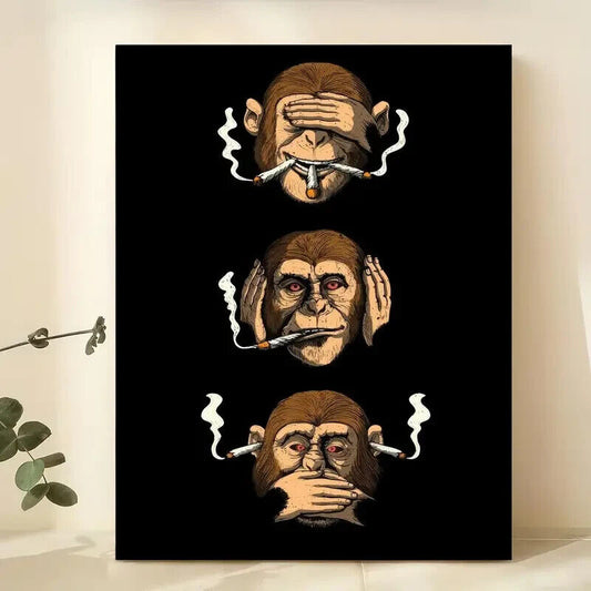 Large BLACK MONKEY JOINT Picture Canvas Wall Art GOTHIC DONT TALK LISTEN LOOK