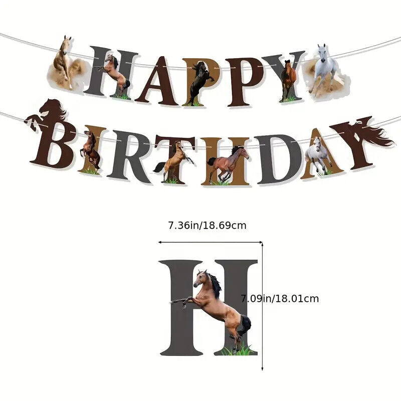 Animal Horse Theme Birthday Party Set Balloons Banners Cake Decorations BROWN