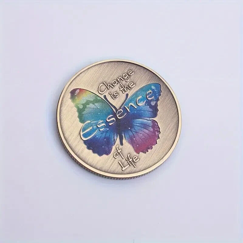 Colorful Butterfly Lucky Coin Change Is The Essence of Life Metal BRONZE GOD