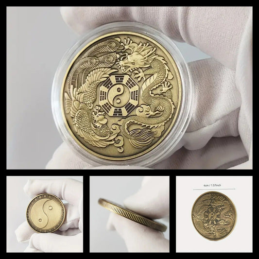 Chinese DRAGON Good Luck Collectable Coin Gold Bronze YING YANG LUCKY XMAS