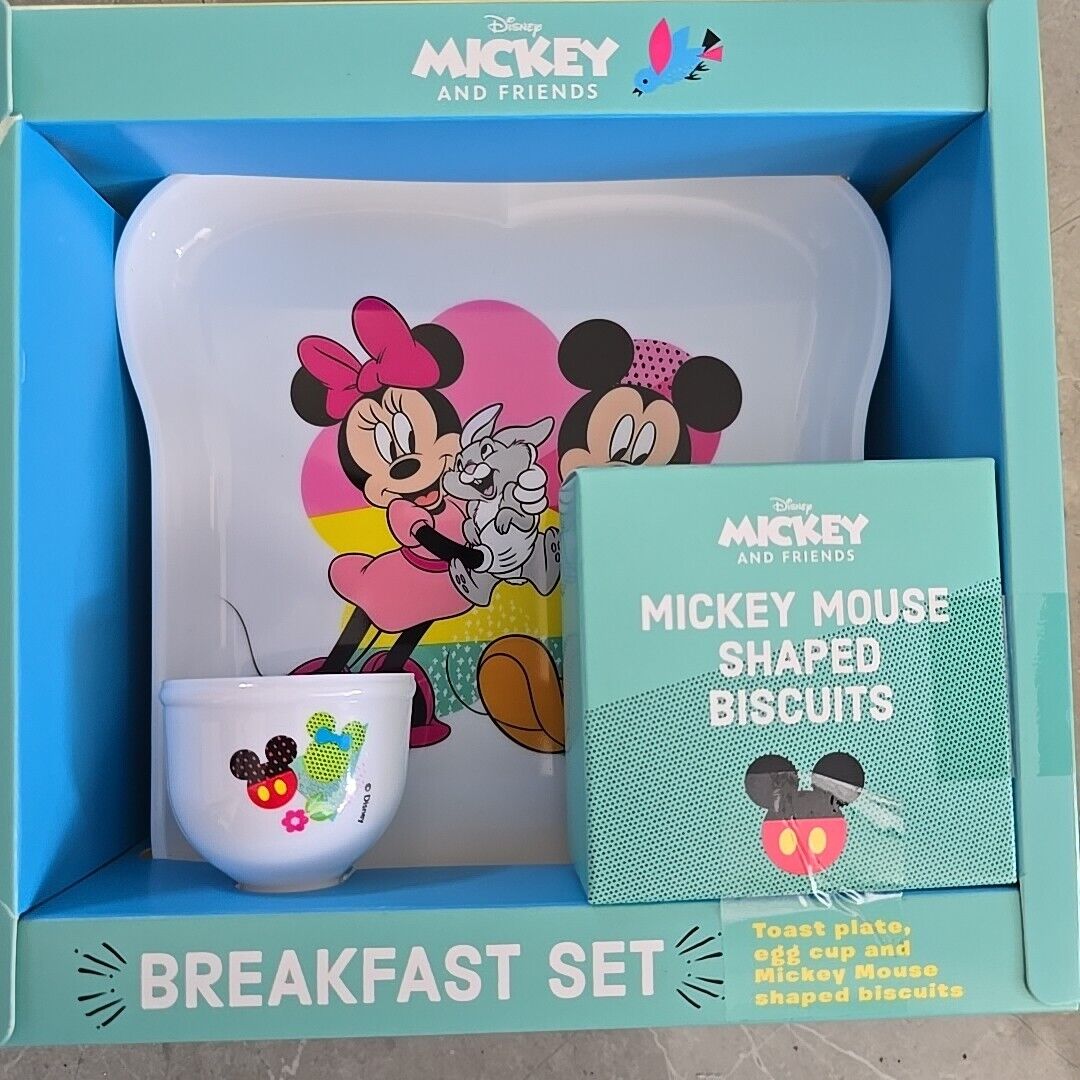 Mickey Mouse Breakfast Gift Set Toast Shaped Plate Egg Cup & Mickey Biscuits