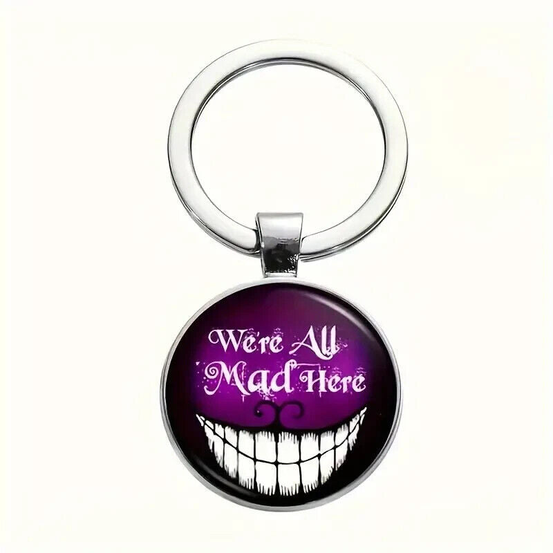 ALICE Grinning Cheshire Cat Keychain Gift We're All MAD Here Purple