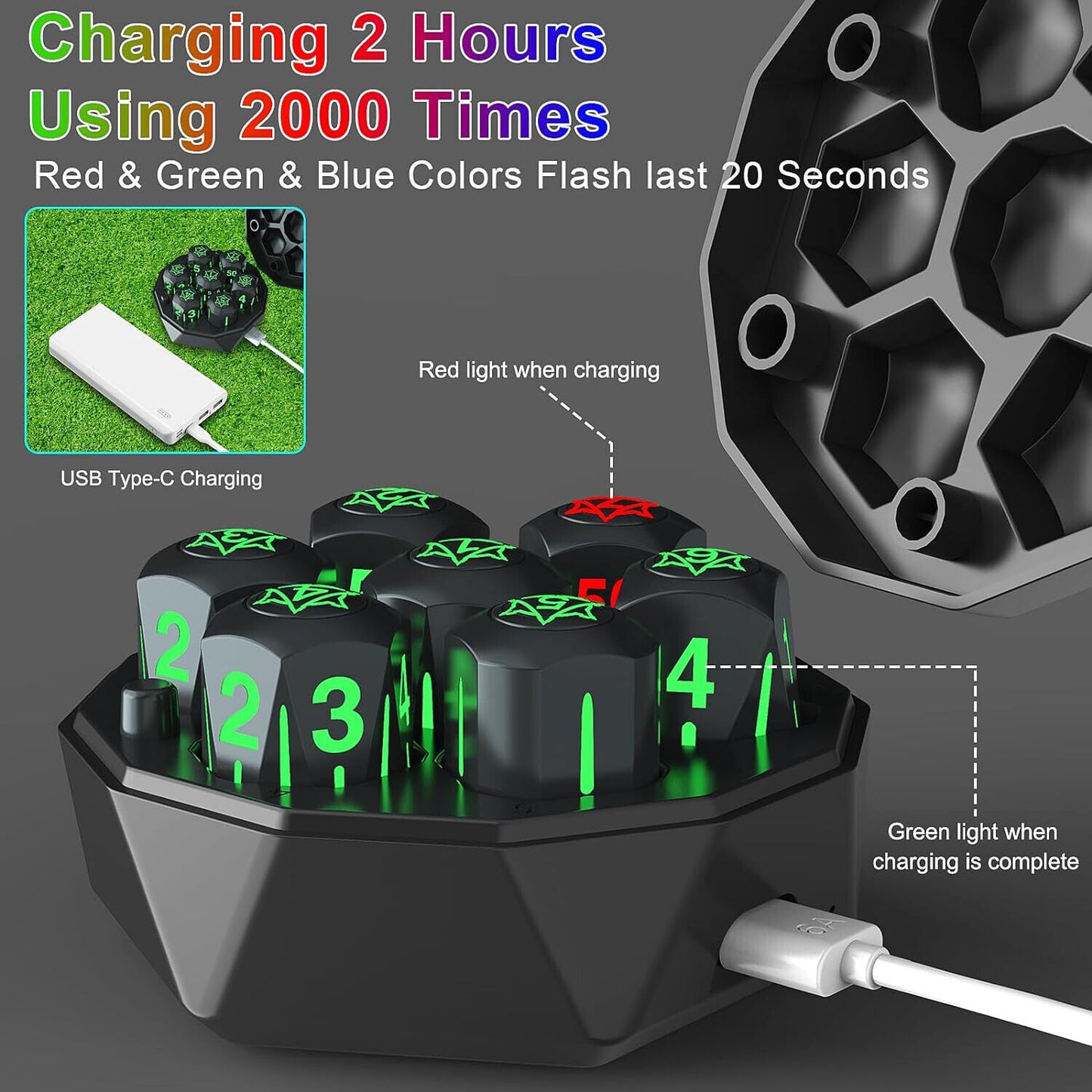 Rechargeable Light Up DND Dice 7PCS Set Luminous Glow LED Charging Box DRAGONS