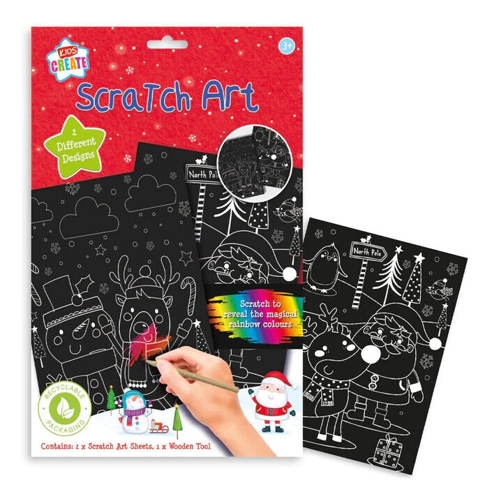 Christmas Magical Rainbow Colour Scratch Art Kit SNOW MAN SANTA & TOOL XMAS