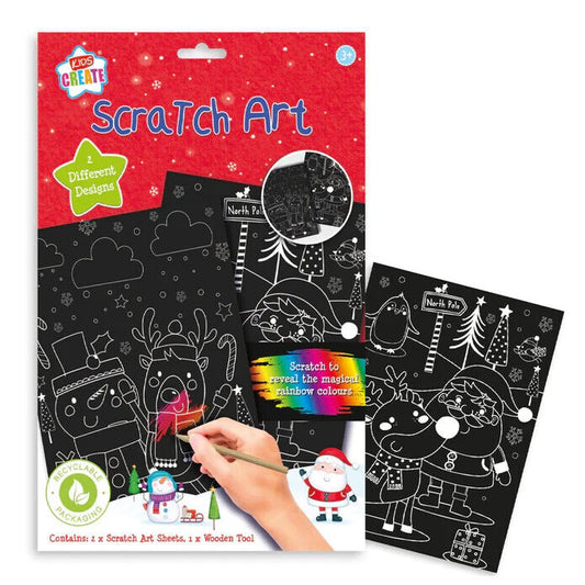Christmas Magical Rainbow Colour Scratch Art Kit SNOW MAN SANTA & TOOL XMAS