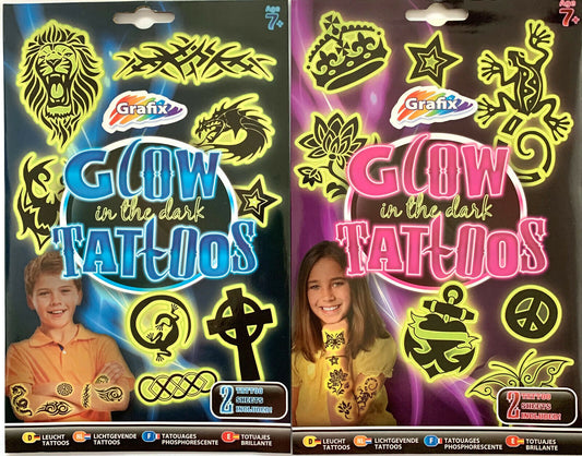 Grafix Glow In The Dark Tattoos Girls Gift Temporary Tattoo Designs Party