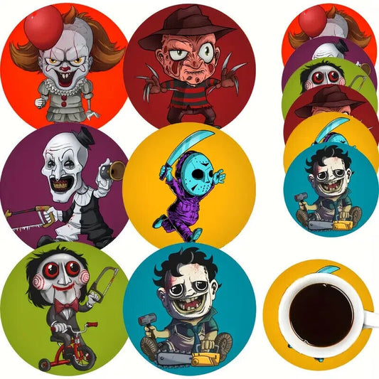 SAW IT CLOWN Coaster SET Man Bar Horror Movie Chucky HALLOWEEN