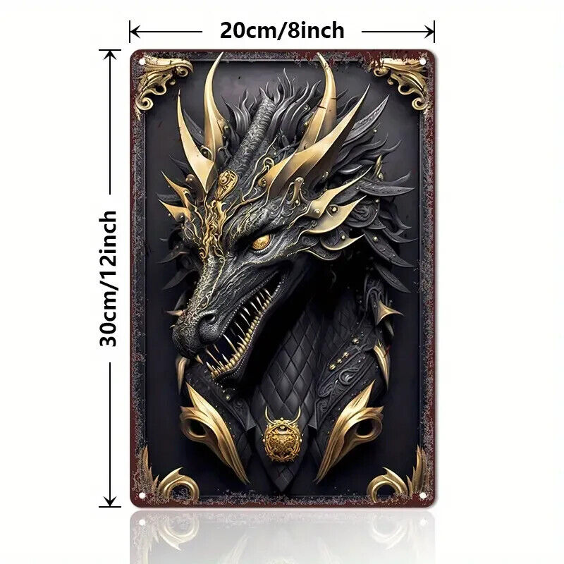D&D DND dungeons and dragons Tin Sign Supernatural Mystic BLACK DRAGON HORNS