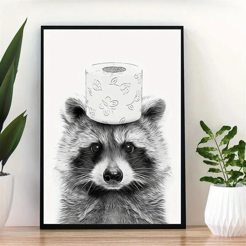 RACOON TOILET ROLL HEAD WALL ART ALTERED ART PRINT CANVAS MEDIUM LOO GIFT