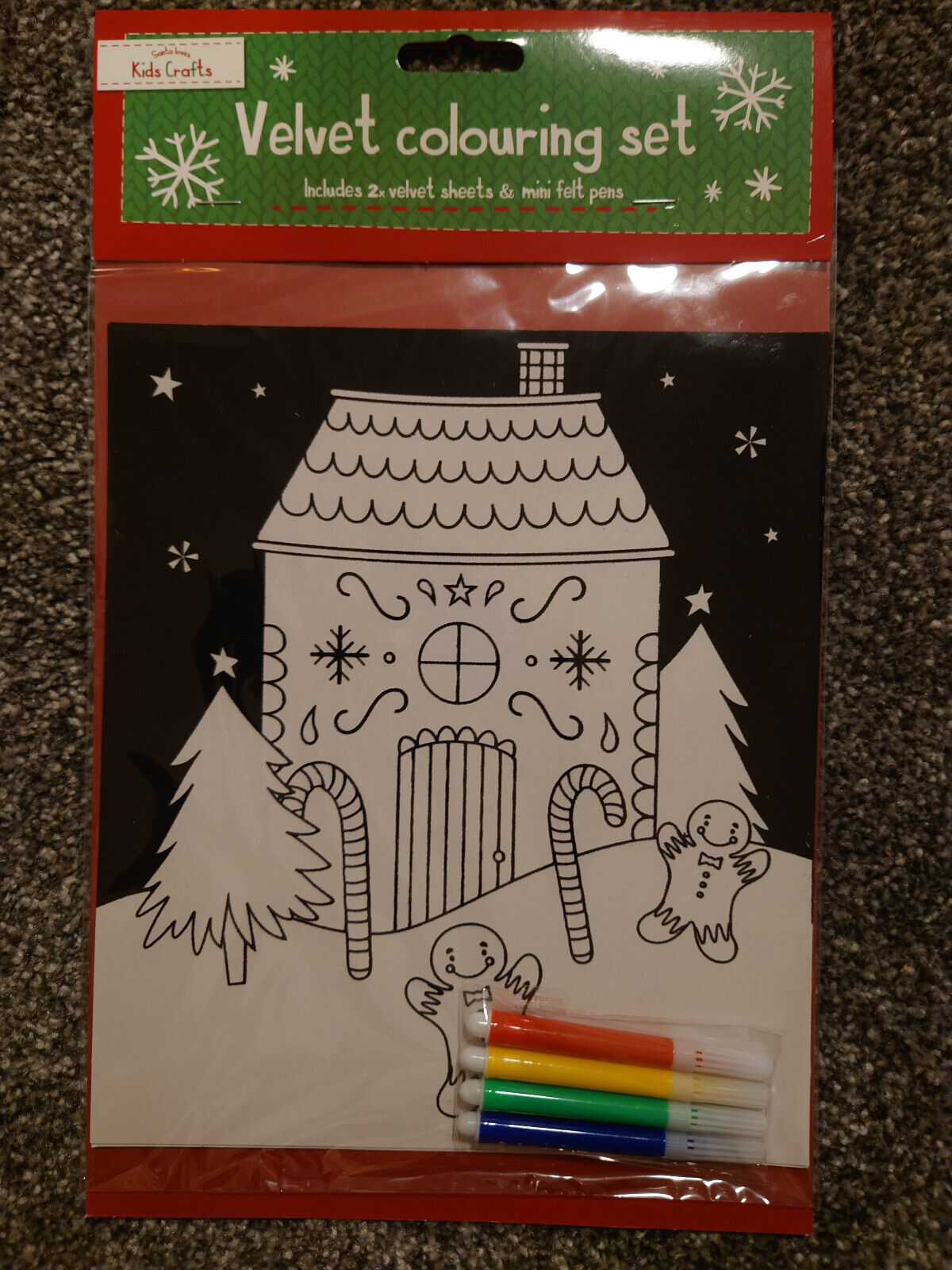 Velvet Christmas Colouring Set reindeer santa gingerbread kids choose yours