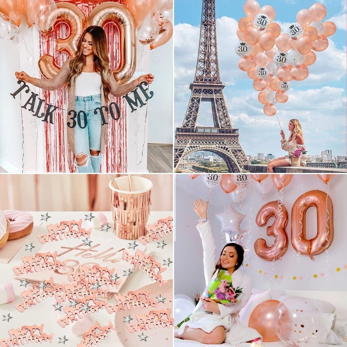 30th Birthday Party Decorations Set 36Pcs ROSE GOLD Balloons Banner PINK 30