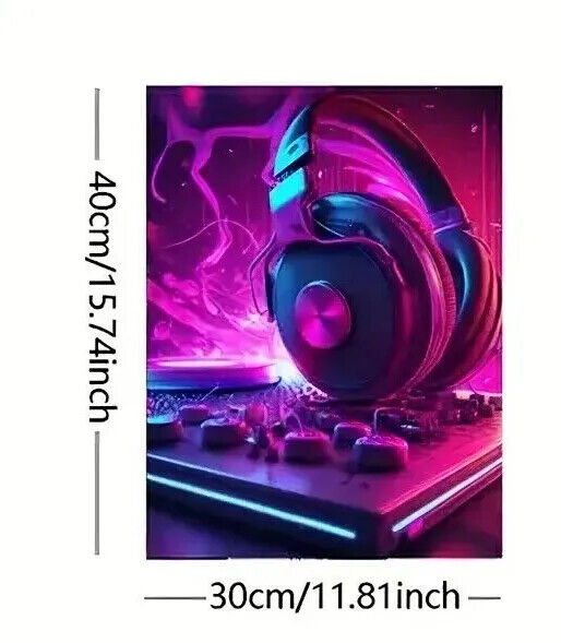 MUSIC Gamer Canvas Art Pictures Large VIRTUAL PC NEON DJ DECKS HEADPHONES PS5